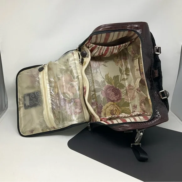 Brighton Lansky Black & Brown Croc Embossed Leather Weekender Travel Duffle Bag